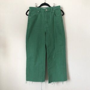 Zara size 4 green teal high waist wide leg raw hem cropped jeans